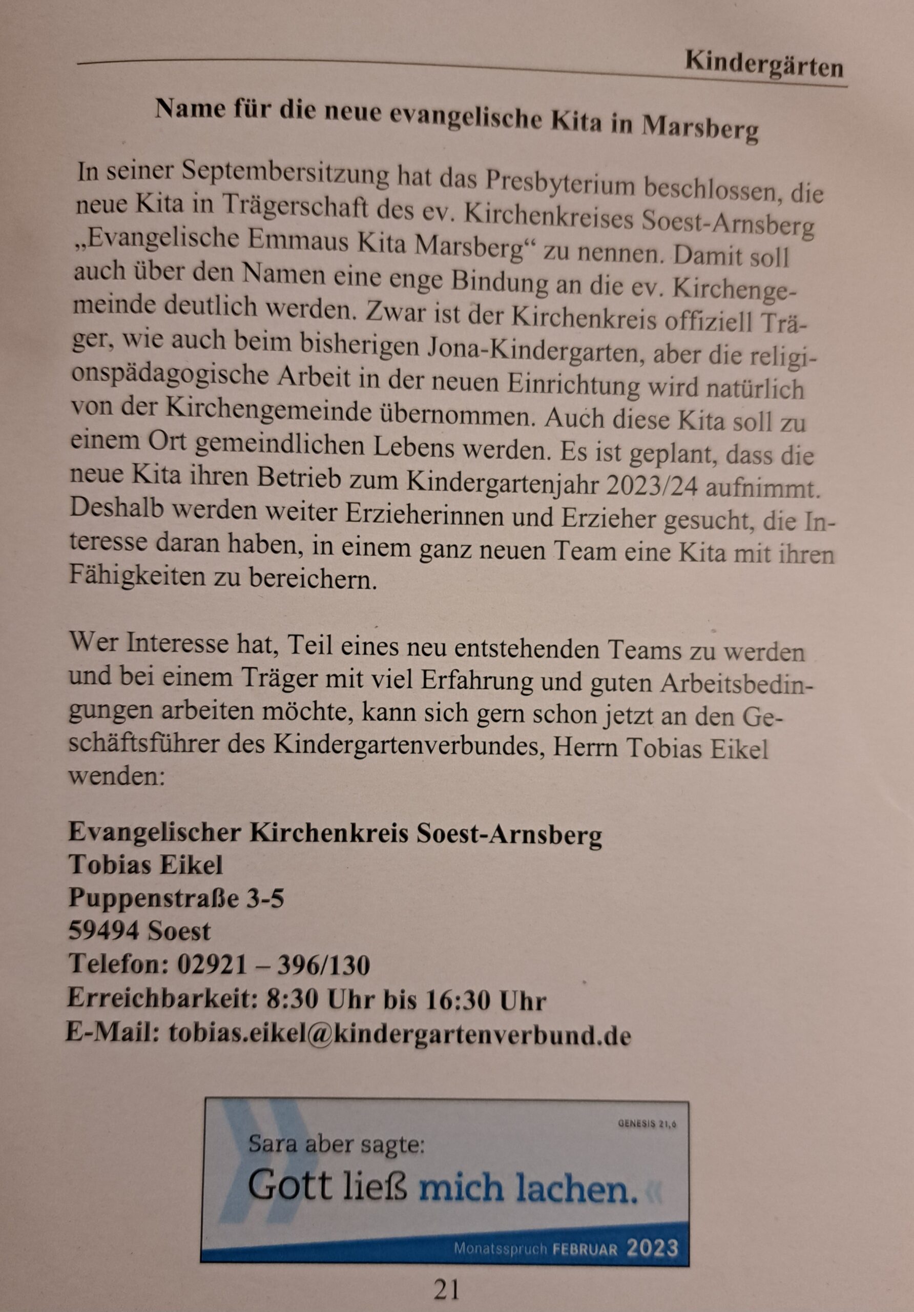 Gemeindebrief Dez. 2022-Feb. 2023 Name neue Kita